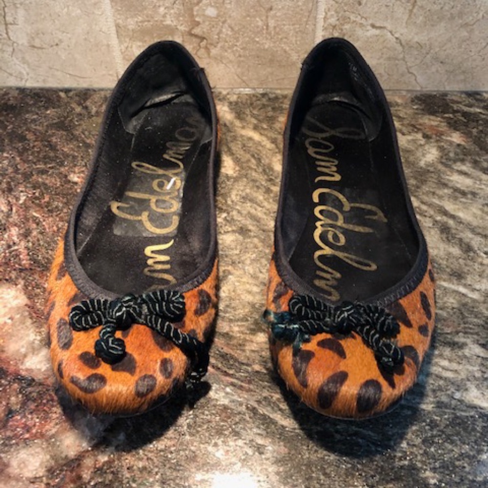 Sam Edelman Animal Print Size 7.5 Flats Black & Brown Ballet Flat